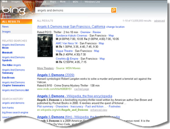 Bing search results page.